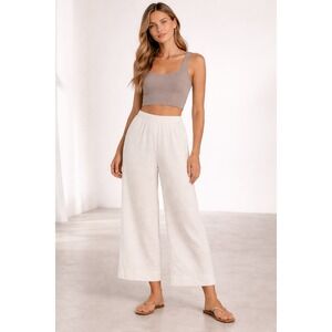 Bognar Blu Women's 100% Linen Wide Leg Pants Size S Ivory Pull On Resort Coastal